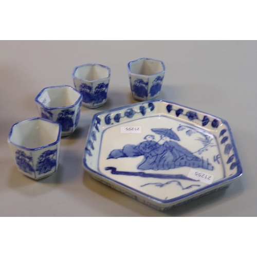 65 - Chinese porcelain miniature tea set with circular tray, six cups and small teapot.  Overall decorate... 