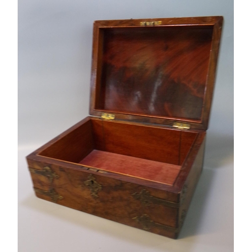 95 - Victorian walnut Gothic design brass mounted ladies work/jewellery box.  30x24x15cm approx.  (B.P. 2... 