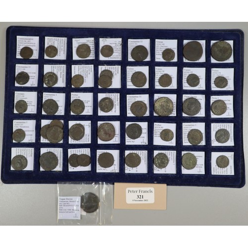 321 - Collection of Roman coins, to include: 'Severus Alexander', 'Valens', 'Constantine I', 'Aurelian' et... 