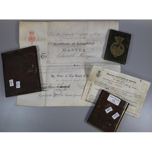 322 - Merchant Navy-19th century certificate of competency as Master Edward Morgans, by order of the Board... 