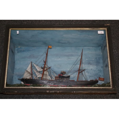 111 - 19th century diorama of a steam vessel with half block sailing ship on naturalistic base.  Cased.  (... 