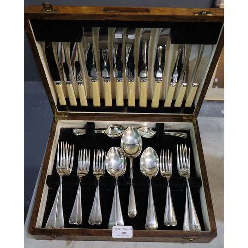 460 - Oak cased Art Deco Design canteen of silver plated cutlery.   (B.P. 21% + VAT)