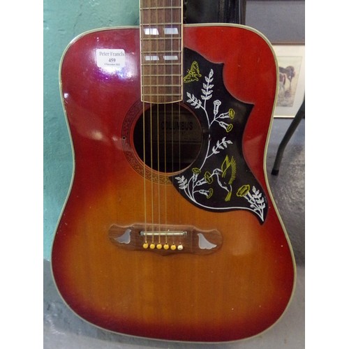 459 - Columbus Japanese model No. NT97 six string acoustic guitar in case.   (B.P. 21% + VAT)