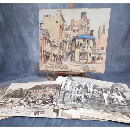 117 - Will Evans (Welsh 1888-1957), a group of Swansea Blitz scenes, watercolours. Various sizes. 38 x 55c... 