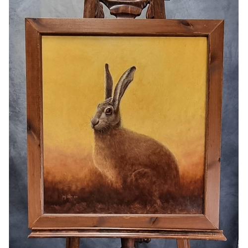 127 - David Cowdry (Welsh contemporary), Study of a Hare, signed and dated 2000, oils on board.  60x56cm a... 