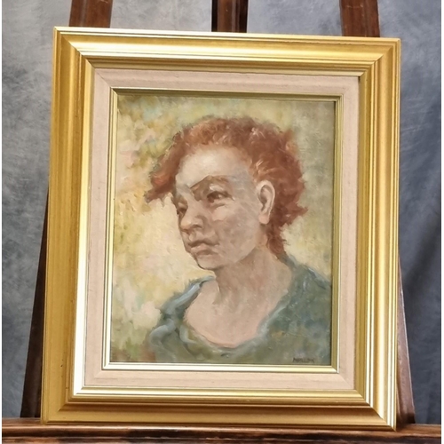 133 - Cath Mallon (Welsh 20th century, Merthyr Tydfil), Portrait of a woman, signed, oils on board.  29x24... 