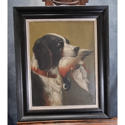 157 - Elsie Thomas (Pembrokeshire in Wales, early 20th Century), spaniel with duck, signed and dated 1913,... 