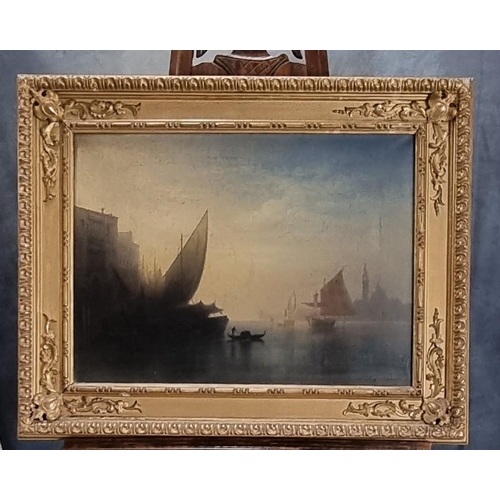 158 - H Heilinger (German 19th Century), moonlit Venetian scene with gondola and sailing vessels, signed '...