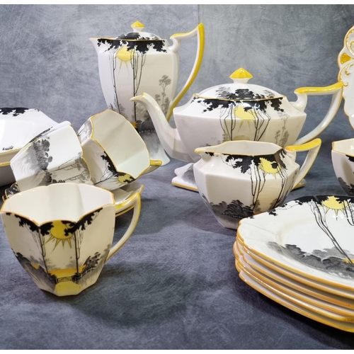 173 - Fifty eight piece Shelley 'Tall Trees' tea service, to include: cups, saucers, side plates, bowls, t... 