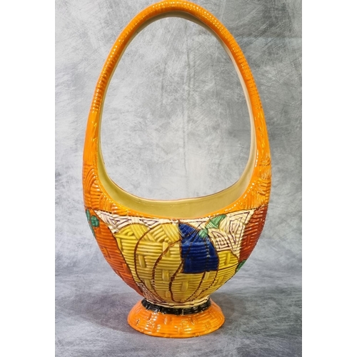 174 - Clarice Cliff pottery Fantasque Gaiety basket in melon design. 36cm high approx. Black printed marks... 