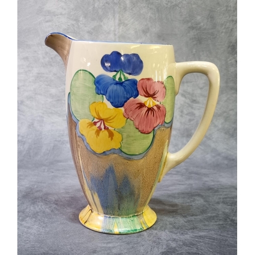 175 - Clarice Cliff 'Bizarre' range Newport Pottery pansies design single handled jug. 20.5cm high approx.... 