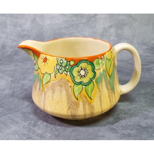 179 - Clarice Cliff 'Bizarre' pottery crown jug, in the Jonquil pattern, circa 1930's. Painted with green ... 