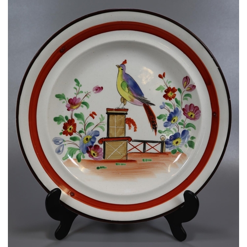 184 - 19th Century Swansea cabinet plate, 'Bird on a pedestal', hand painted with flowers and foliage. 23c... 