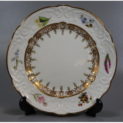 185 - 19th Century Swansea porcelain plate, the border decorated with flowers, foliage and strawberries. G... 