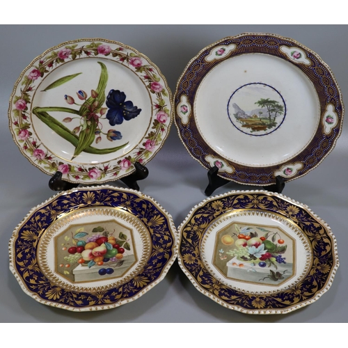 186 - Pair of early 19th Century Bloor Derby dessert plates, having cobalt blue and gilded foliate border,... 