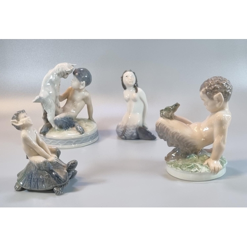 201 - Collection of Royal Copenhagen porcelain mythical figures and animals, to include: '498 Faun with Bi... 