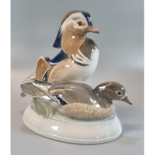 202 - Royal Copenhagen porcelain mandarin ducks group, probably modelled by 'Peter Herold', shape No. 1863... 