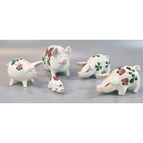 203 - Early 20th century Wemyss ware clover pattern pig.  16cmlong approx.  Marks to the base for Wemyss w... 