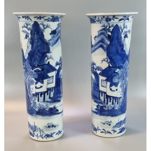 211 - Pair of 19th century Chinese porcelain mirror matched cylinder sleeve vases, continuously decorated ... 