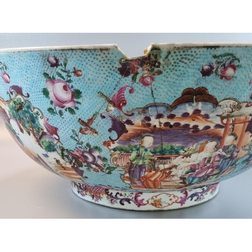 215 - Large Chinese porcelain 18th century Punch Bowl, decorated all over with cartouches of family scenes... 