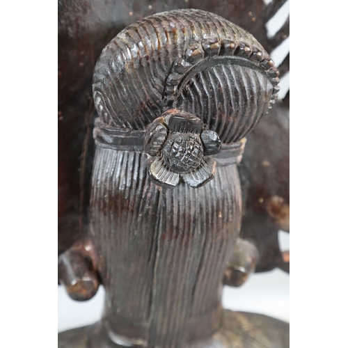 229 - Carved hardwood Balinese bust of a woman in unusual headdress.  Probably 20th century.  53cm high ap... 