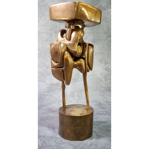 263 - Francisco Baron (Spanish 1952-2006), bronze sectional abstract sculpture on circular base, signed, l... 