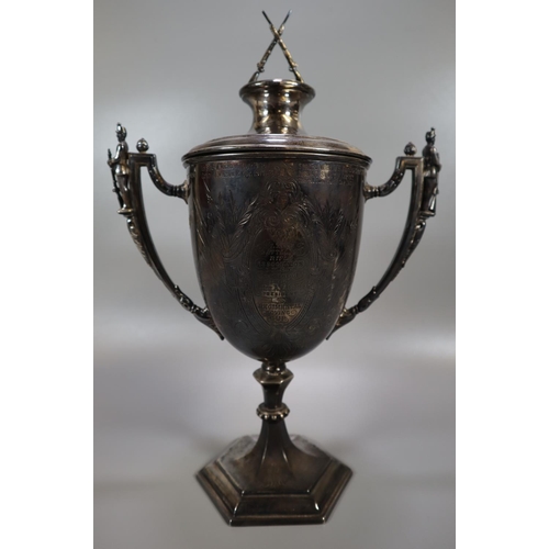 264 - Interesting 19th Century silver two handled lidded shooting trophy cup 'Leith Battalion Rifle Associ... 