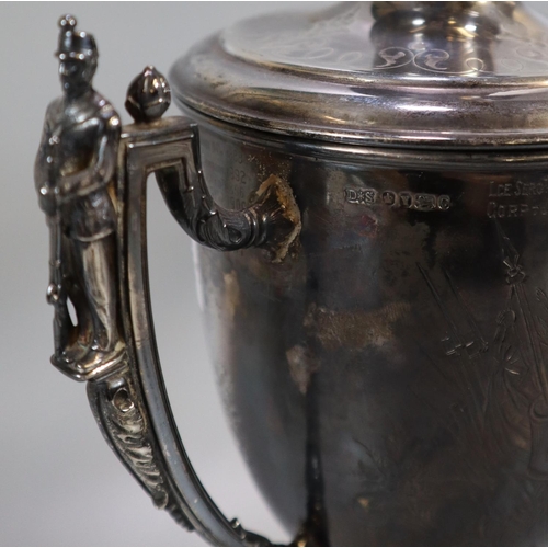 264 - Interesting 19th Century silver two handled lidded shooting trophy cup 'Leith Battalion Rifle Associ... 