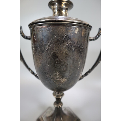 264 - Interesting 19th Century silver two handled lidded shooting trophy cup 'Leith Battalion Rifle Associ... 