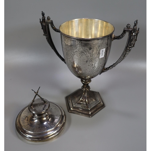 264 - Interesting 19th Century silver two handled lidded shooting trophy cup 'Leith Battalion Rifle Associ... 