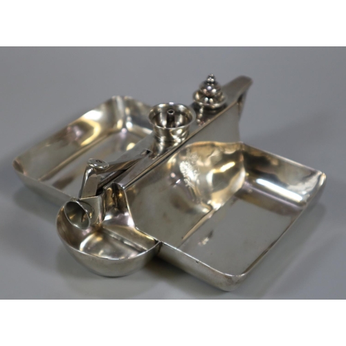 268 - Rare silver cigar cutter lighter table ashtray with crown crest, loop handles, of octagonal form, re... 