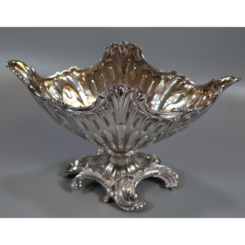 270 - Silver heavy quality Rococo style fluted shell form pedestal bowl on 'C' scroll base. Birmingham hal... 