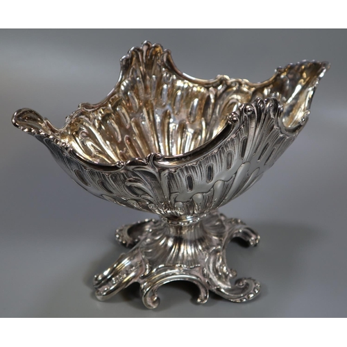 270 - Silver heavy quality Rococo style fluted shell form pedestal bowl on 'C' scroll base. Birmingham hal... 