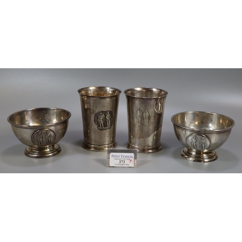 272 - A group of silver shooting trophy cups or beakers to include: Bisley 1906 and another similar. With ... 