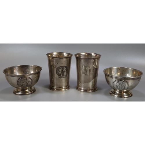 272 - A group of silver shooting trophy cups or beakers to include: Bisley 1906 and another similar. With ... 