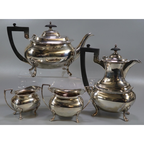 273 - Silver baluster shaped four piece tea and coffee set by Walker & Hall, Sheffield. Comprises; teapot,... 