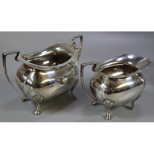 273 - Silver baluster shaped four piece tea and coffee set by Walker & Hall, Sheffield. Comprises; teapot,... 