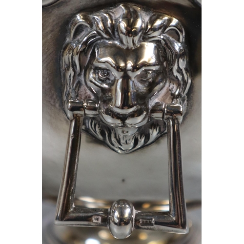 275 - Early 20th Century small silver Monteith pedestal bowl with lion mask ring handles and circular base... 