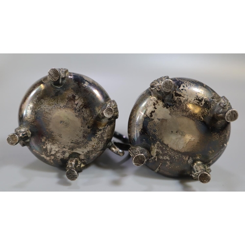 277 - White metal, probably Indian silver, three piece baluster shaped bachelor's teaset. The individual p... 