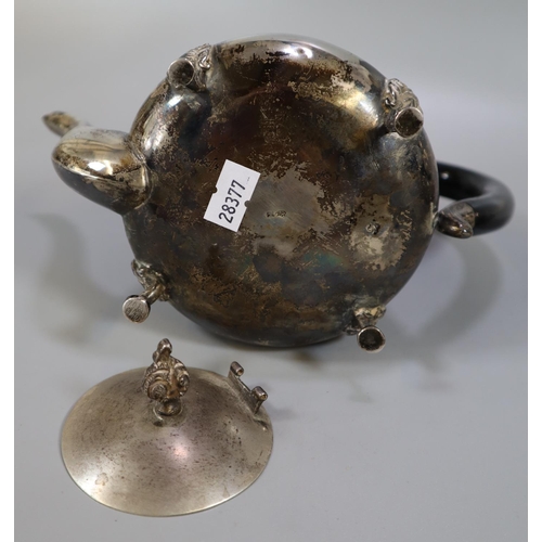 277 - White metal, probably Indian silver, three piece baluster shaped bachelor's teaset. The individual p... 