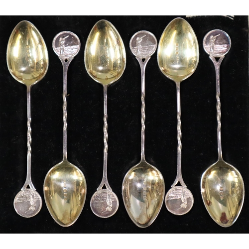 278 - A collection of silver shooting prizes to include: a set of six gilded coffee spoons with shooting t... 