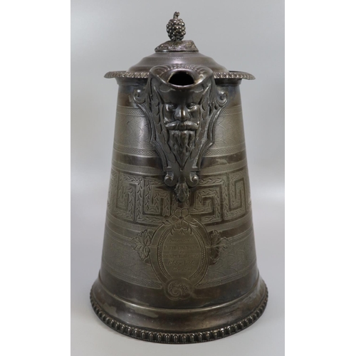 280 - 19th Century pewter presentation pitcher by 'William Worcester Lyman', presented to David Chadwick b... 