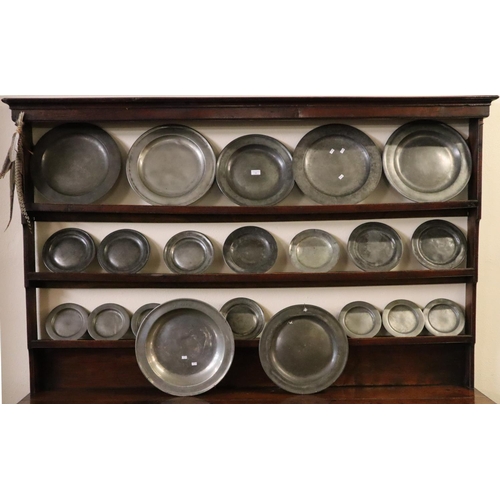 281 - Collection of various, mainly 19th Century, pewter plates of varying size, some with marks and touch... 