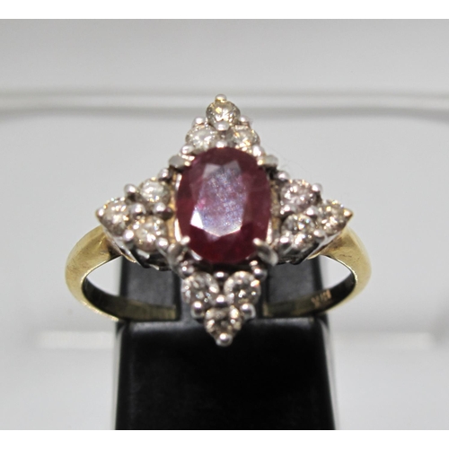 348 - 18ct gold ruby and diamond ring.  Ring size N&1/2.  Approx weight 3.4 grams.
(B.P. 21% + VAT)