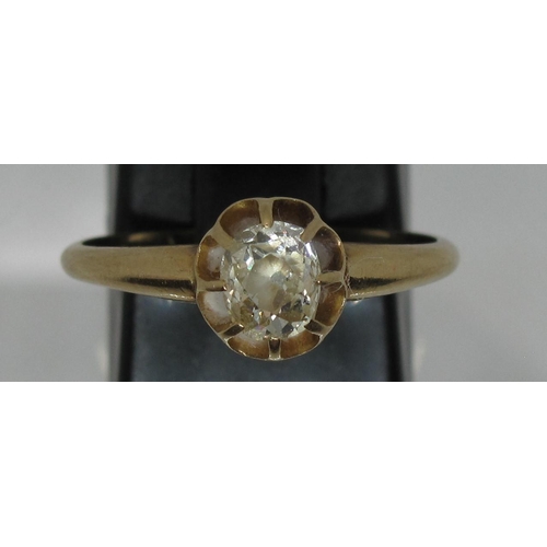 362 - 18ct gold oval old cut diamond solitaire ring.  Ring size N&1/2.  Approx weight 2.3 grams.
(B.P. 21%... 