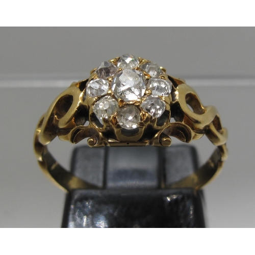 367 - Diamond cluster ring with openwork shoulders.  Ring size L&1/2.  Approx weight 2.5 grams.
(B.P. 21% ... 