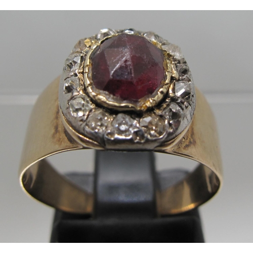 378 - Victorian 15ct gold garnet and diamond ring.  Ring size L.  Approx weight 4.5 grams.
(B.P. 21% + VAT... 