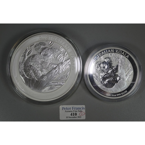 410 - Australian silver Queen Elizabeth II Koala 2013 one kilo coin/medallion together with another simila... 