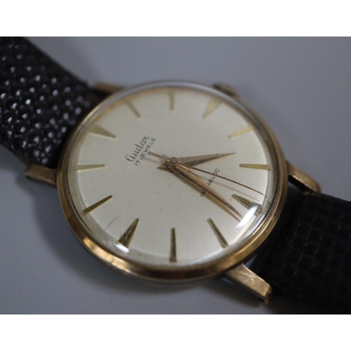 417 - Audax seventeen jewel 9ct gold gentleman's wristwatch with satin face having baton numerals, and sec... 