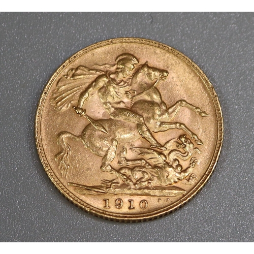 427 - Edward VII gold sovereign 1910.  8g approx.   (B.P. 21% + VAT)